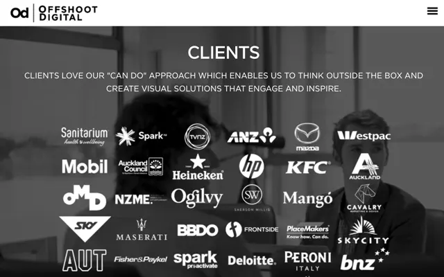 A production company's client page